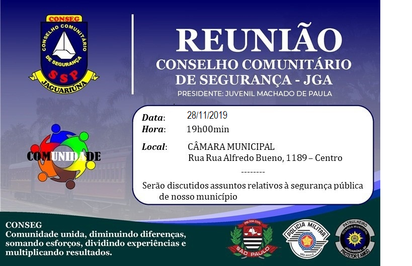Reunião ordinária do Conseg acontece nesta quinta-feira (28) no plenário da Câmara