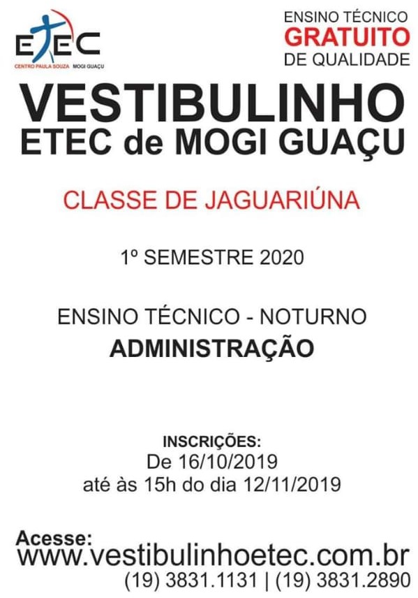 Classe da Etec em Jaguariúna terá inscrições para curso técnico em Administração