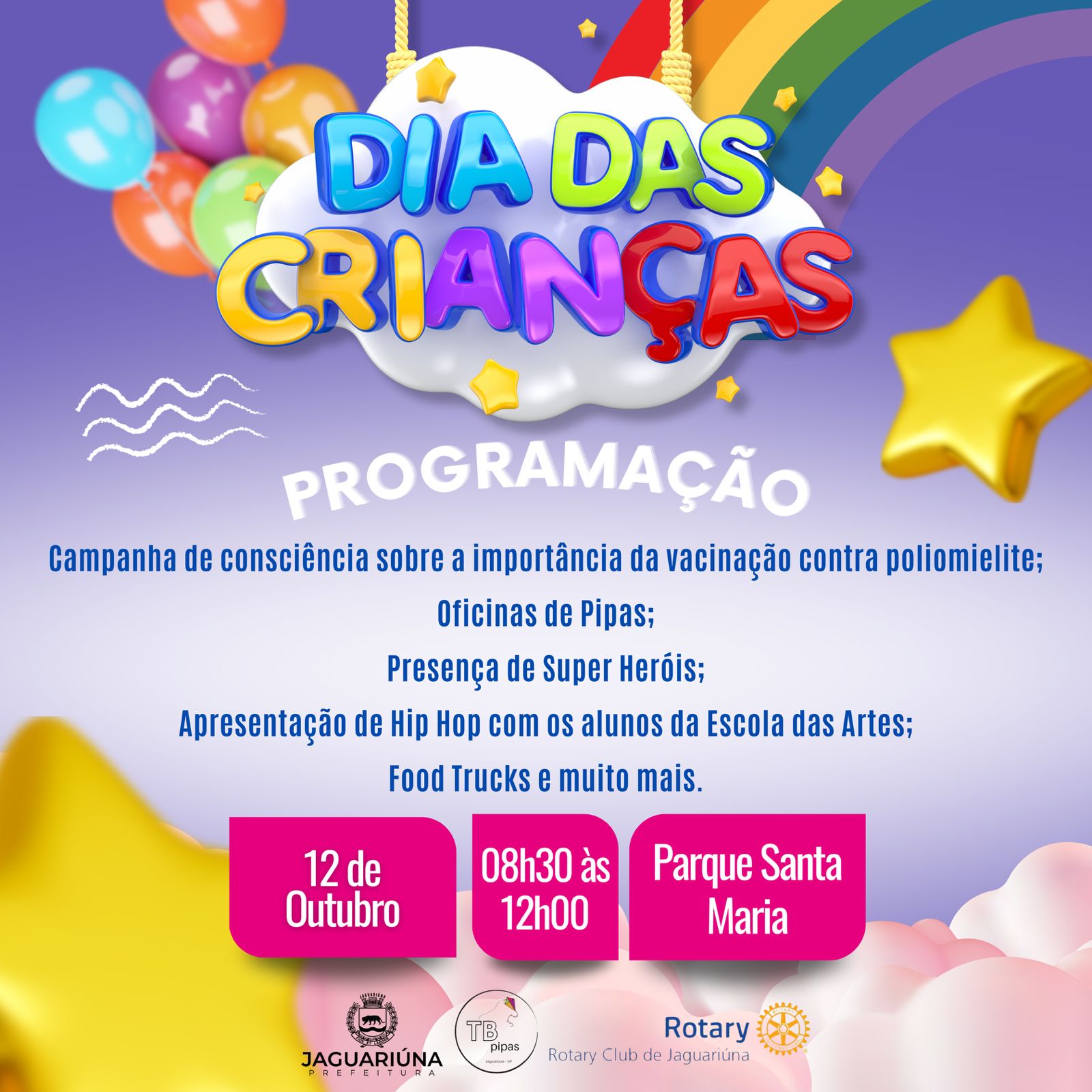 Dia das Crianças será com festa no Parque Santa Maria